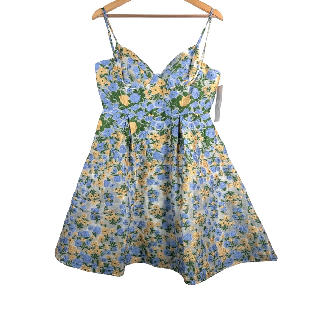 DREAM Sister Jane Floral Marigold Jacquard Mini Dress sz L yellow multi boho - Picture 2 of 11